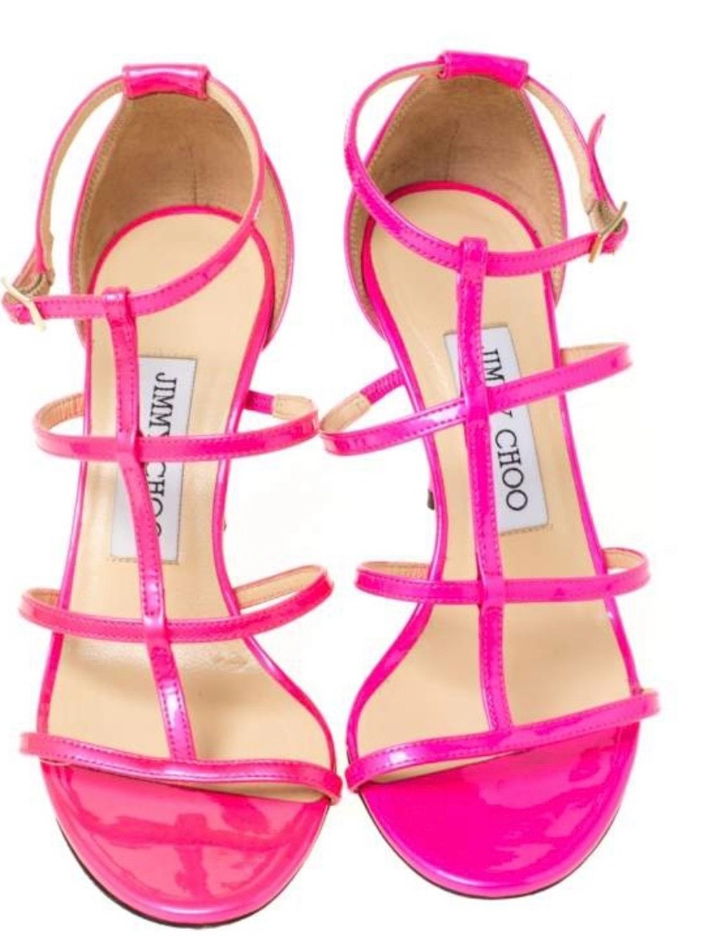 Jimmy Choo Neon Pink Patent Strappy Heels